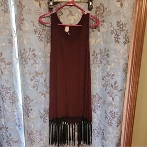 Elegant Maroon Fringe Mini Dress